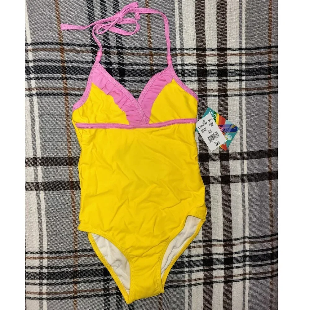 Girls One Piece Halter Bathing Suit, Sunshine Zone - Picture 2 of 5